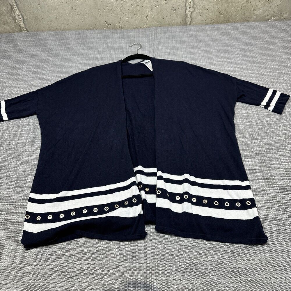 Chicos Cardigan Sweater Womens S / M Blue Grommet‎ Trim Knit Ruana Wrap